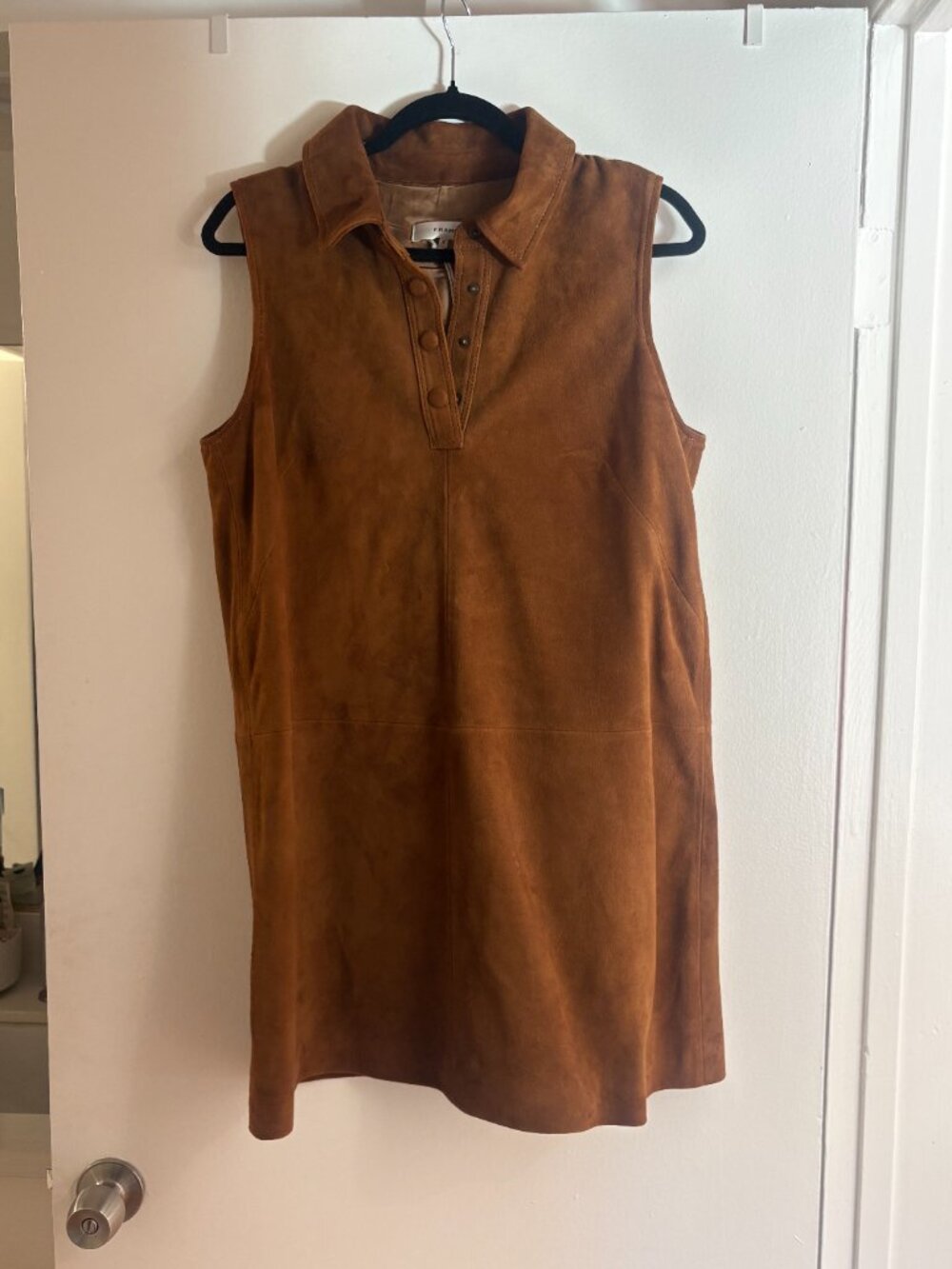 FRAME Suede City Shift dress in cognac, size 6, new with tags. 100% genuine lamb - Picture 3 of 8